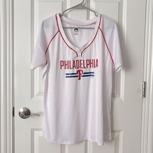 Majestic White and Red Philadelphia Short Sleeve Tee